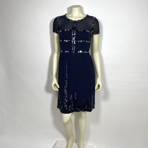 CHANEL Navy Silk Sequin Trim Cruise 2015  Dress *As Is* SAMPLE - Picture 2 of 16